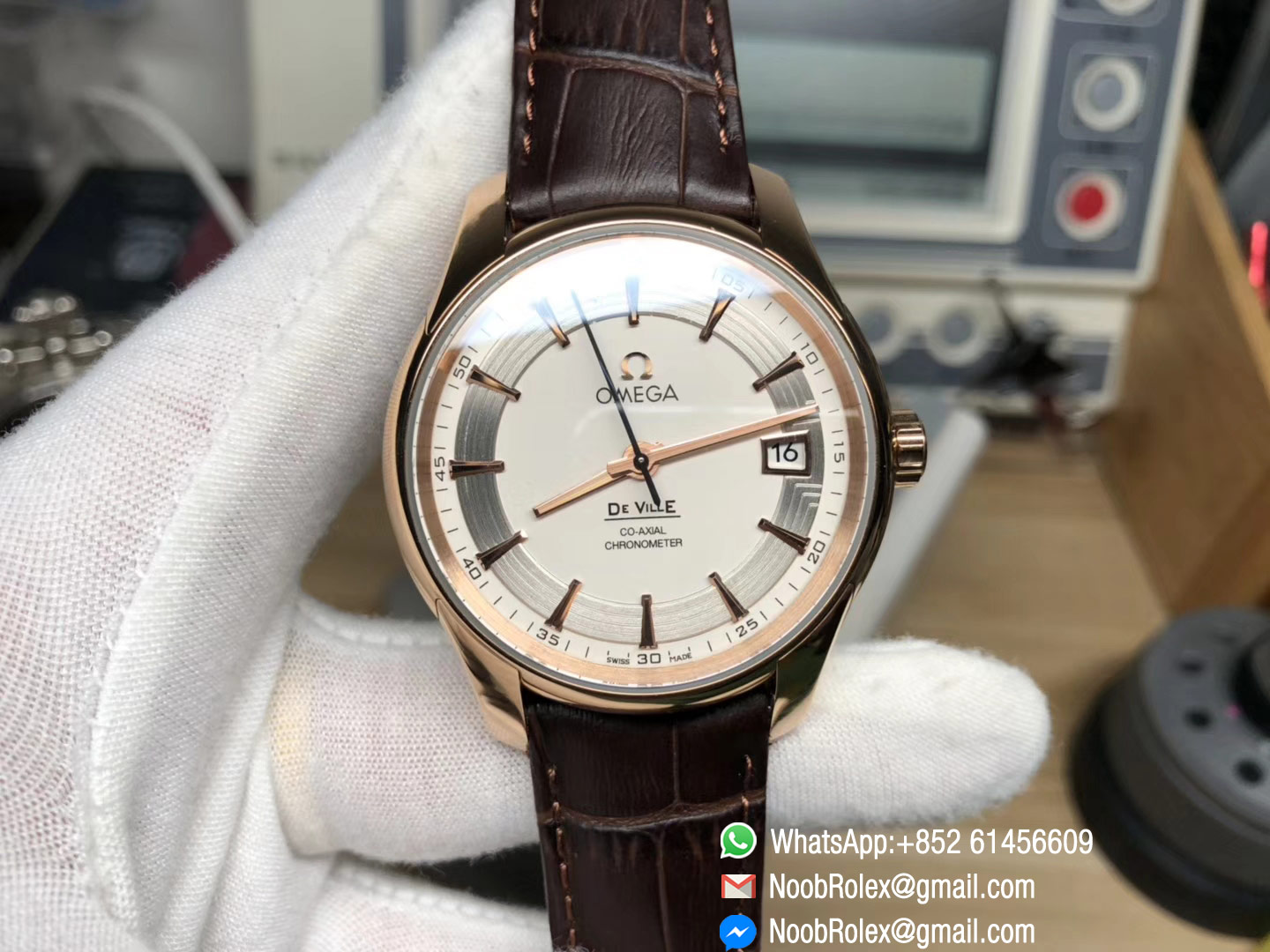 De Ville Hour Vision Co-Axial 41mm Rose Gold V6F Best Edition White Dial on Brown Leather Strap A8500