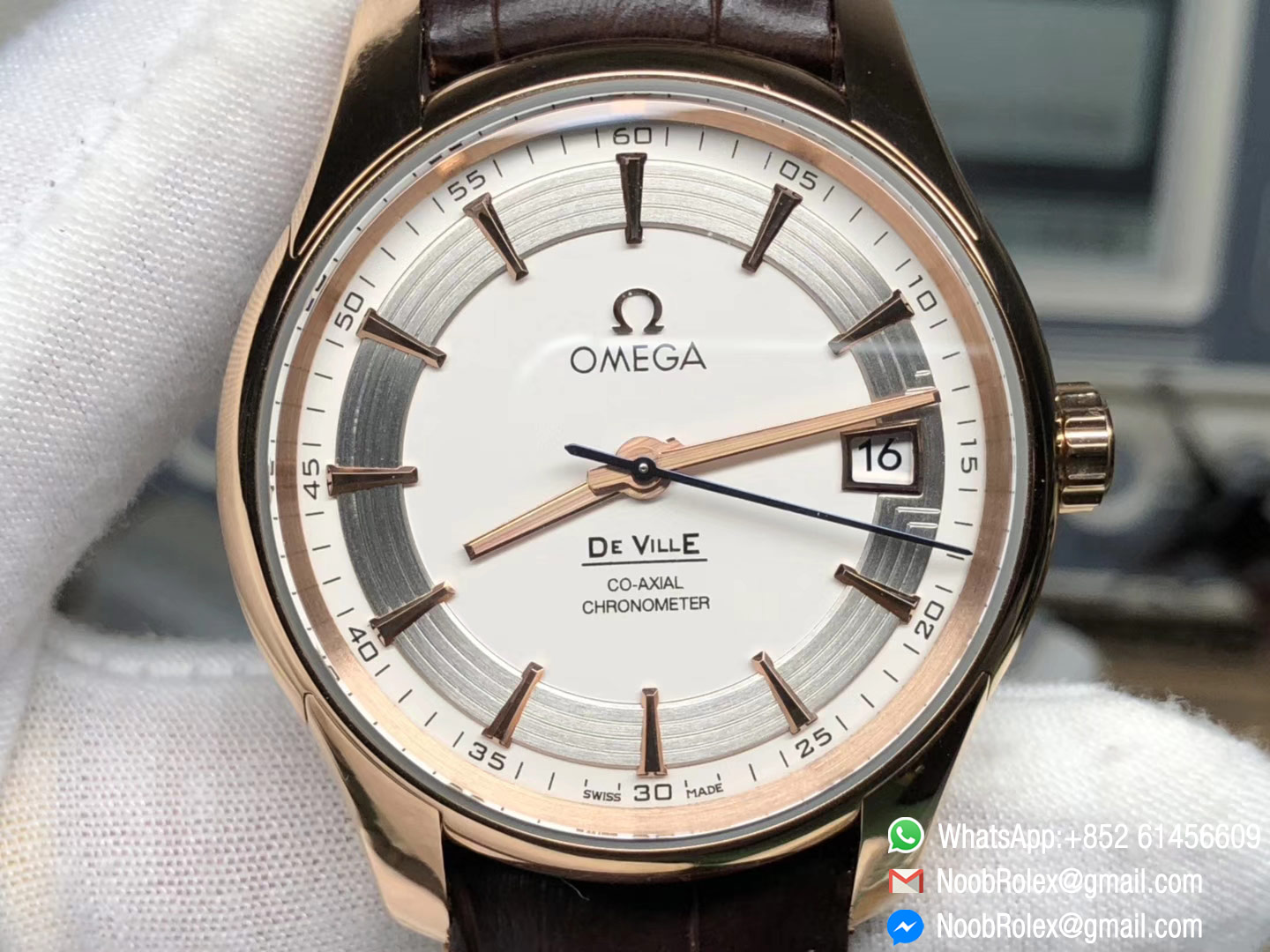 De Ville Hour Vision Co-Axial 41mm Rose Gold V6F Best Edition White Dial on Brown Leather Strap A8500