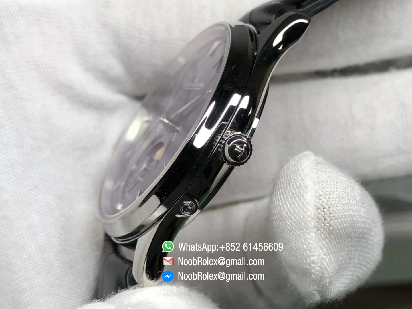 Master Ultra Thin Moon Moonphase Q1368470 Steel Case ZF 1:1 High Quality Black Dial on Black Leather Strap A925