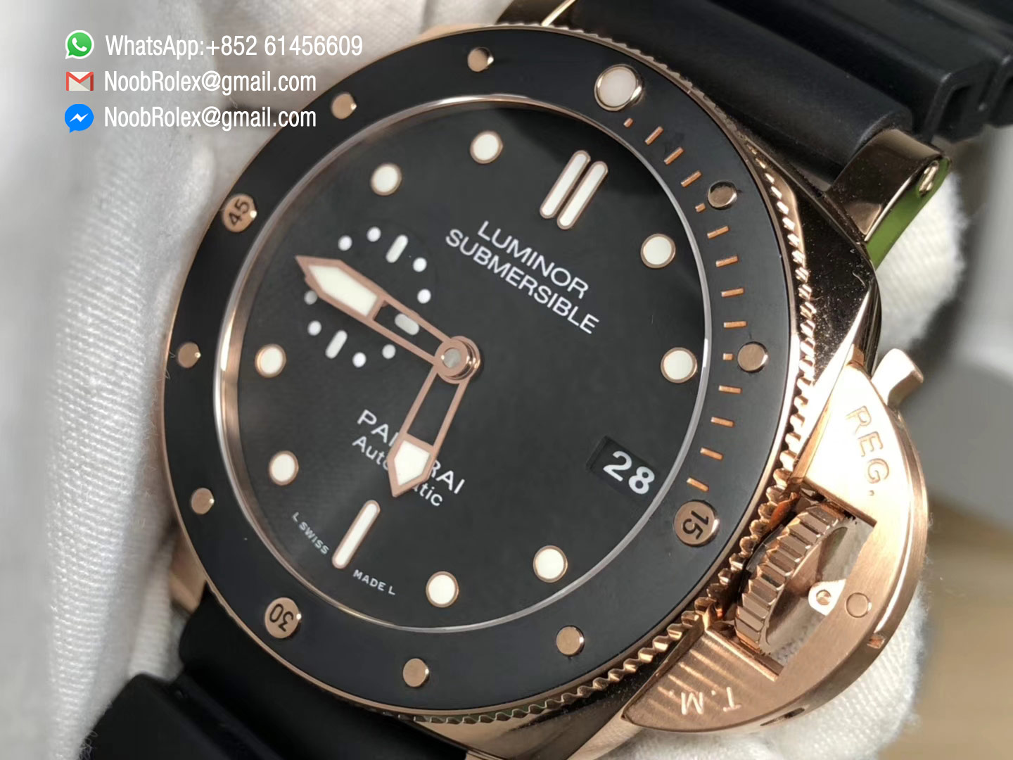 PAM00684 PAM684 Rose Gold Case Luminor Submersible XF 1:1 Best Edition V2 on Black Rubber Strap P.9010 Movement