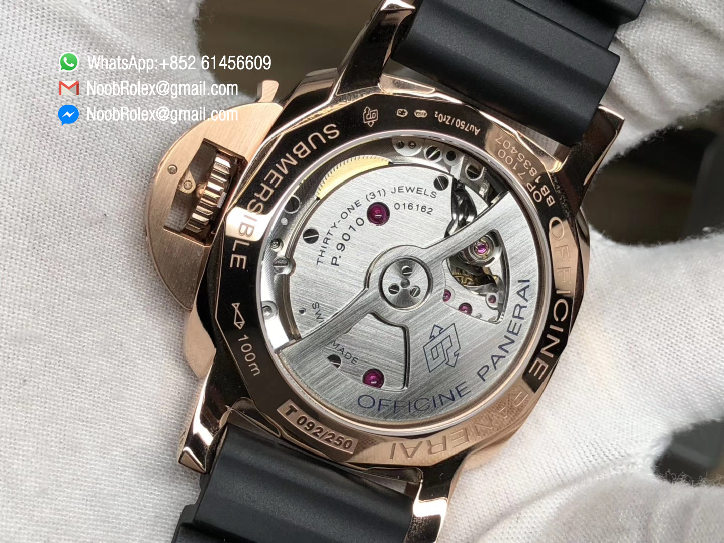 PAM00684 PAM684 Rose Gold Case Luminor Submersible XF 1:1 Best Edition V2 on Black Rubber Strap P.9010 Movement