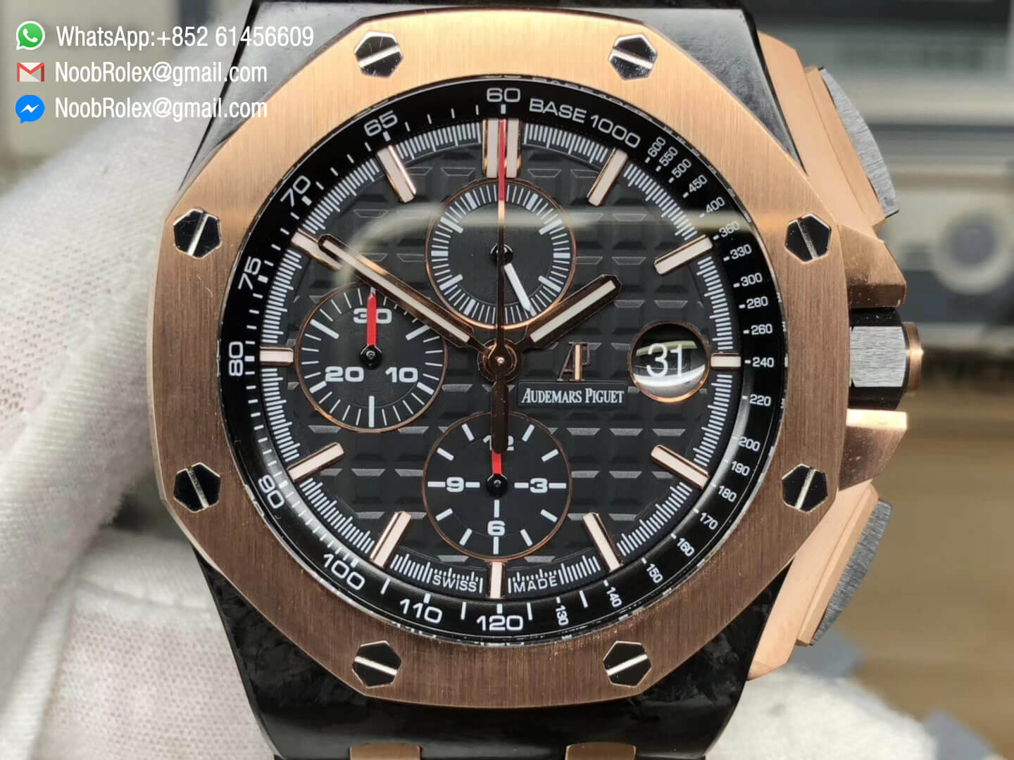 Royal Oak Offshore 44mm 26406FR.OO.A002CA.01 Forged Carbon QEII CUP 2016 Black Dial on Black Rubber Strap A3126 Noob 1:1 Best Edition V2