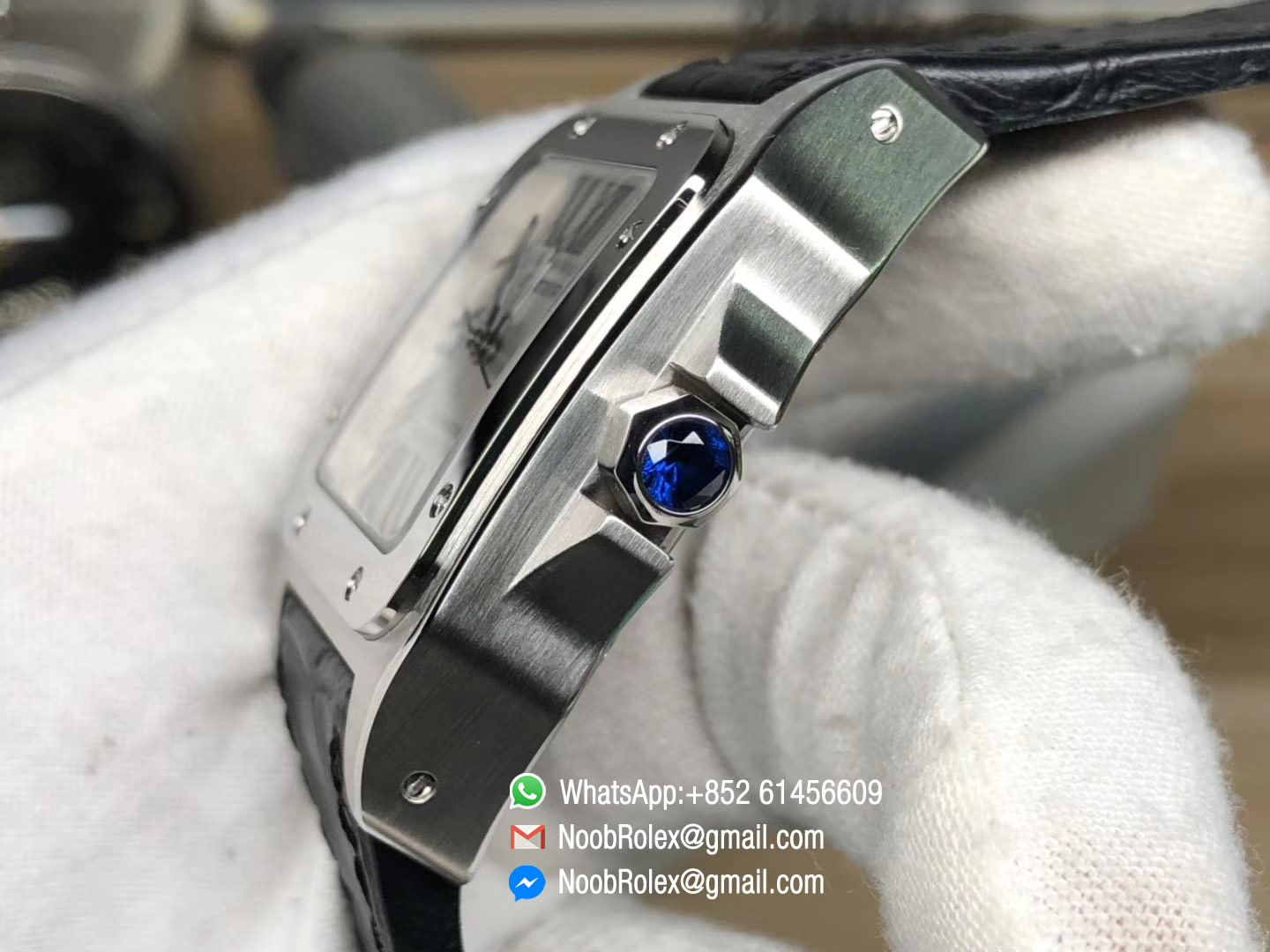 Santos 100 33mm Lady Watch Stainless Steel Case KZF Best Edition White Dial on Black Leather Strap SEIKO NH05A