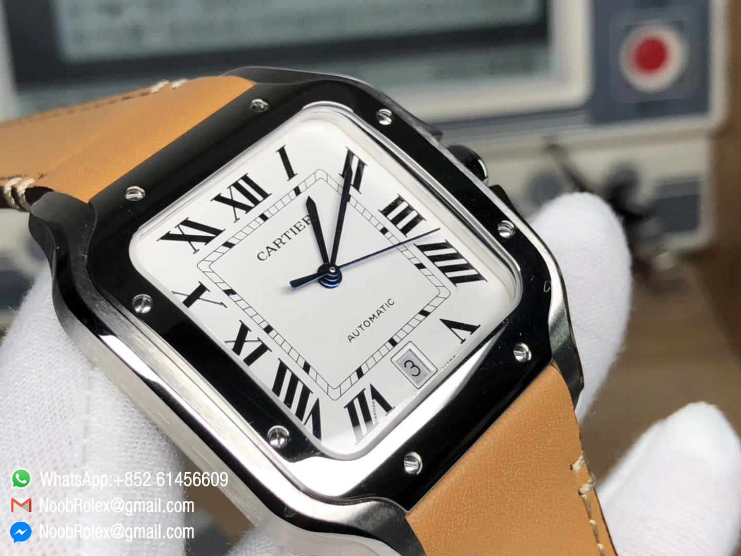 Santos de Cartier WSSA0009 Large Size 2018 KOR Factory 1:1 Best Edition White Dial on Brown Leather Strap MIYOTA 9015 Movement