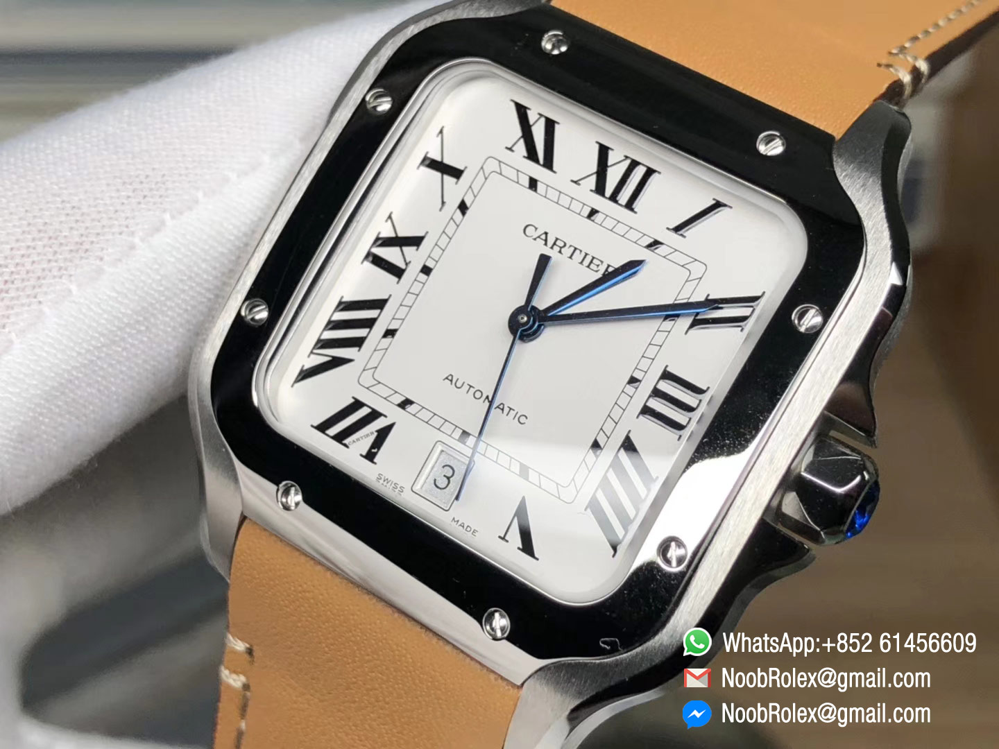 Santos de Cartier WSSA0009 Large Size 2018 KOR Factory 1:1 Best Edition White Dial on Brown Leather Strap MIYOTA 9015 Movement