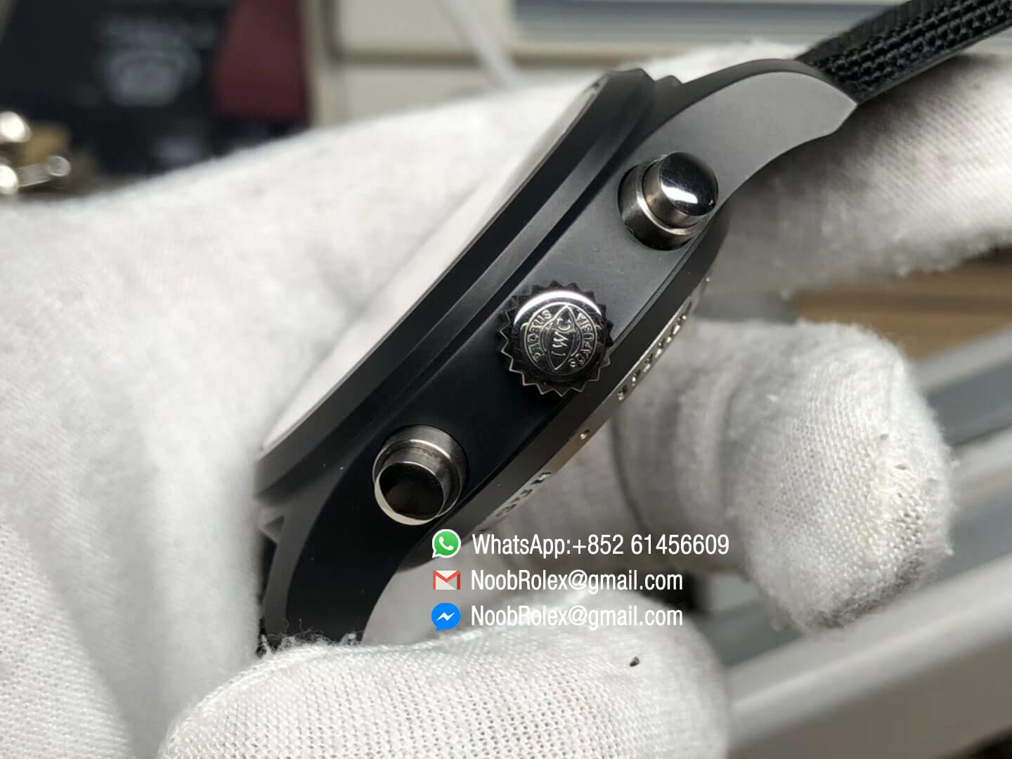 Schaffhausen Pilot Chronograph IW388003 Real Ceramic Case Black Case Black Dial with Blue Hand Nylon Strap A7750 ZF 1:1 Top Quality