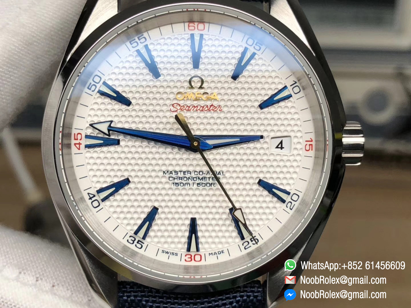 Seamaster Aqua Terra Master 150M Ryder Cup Edition 2018 VS Factory Best Edition White Textured Dial on Blue Nylon Strap A8500 Super Clone