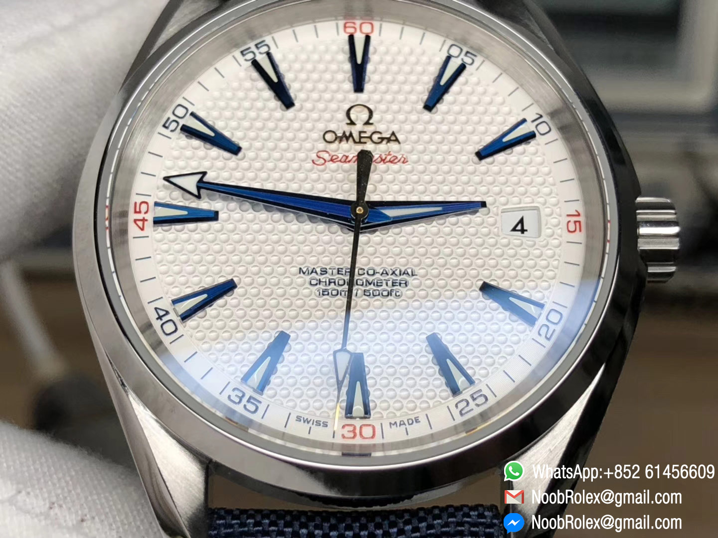Seamaster Aqua Terra Master 150M Ryder Cup Edition 2018 VS Factory Best Edition White Textured Dial on Blue Nylon Strap A8500 Super Clone