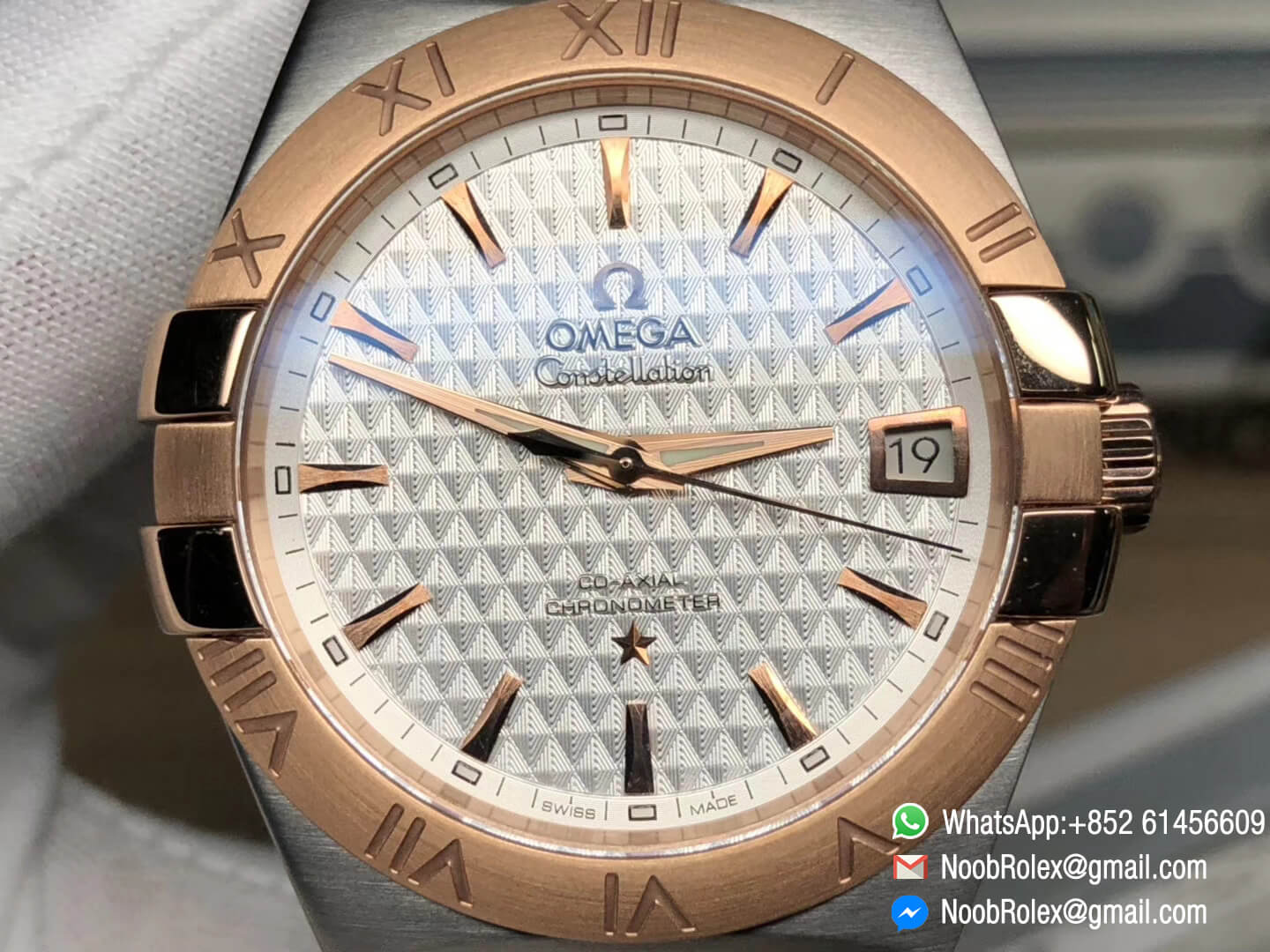 Constellation Co-Axial 38mm Two Tone 18K Rose Gold Case & Bracelet Black Textured Dial V6F Best Edition On Miyota 9015