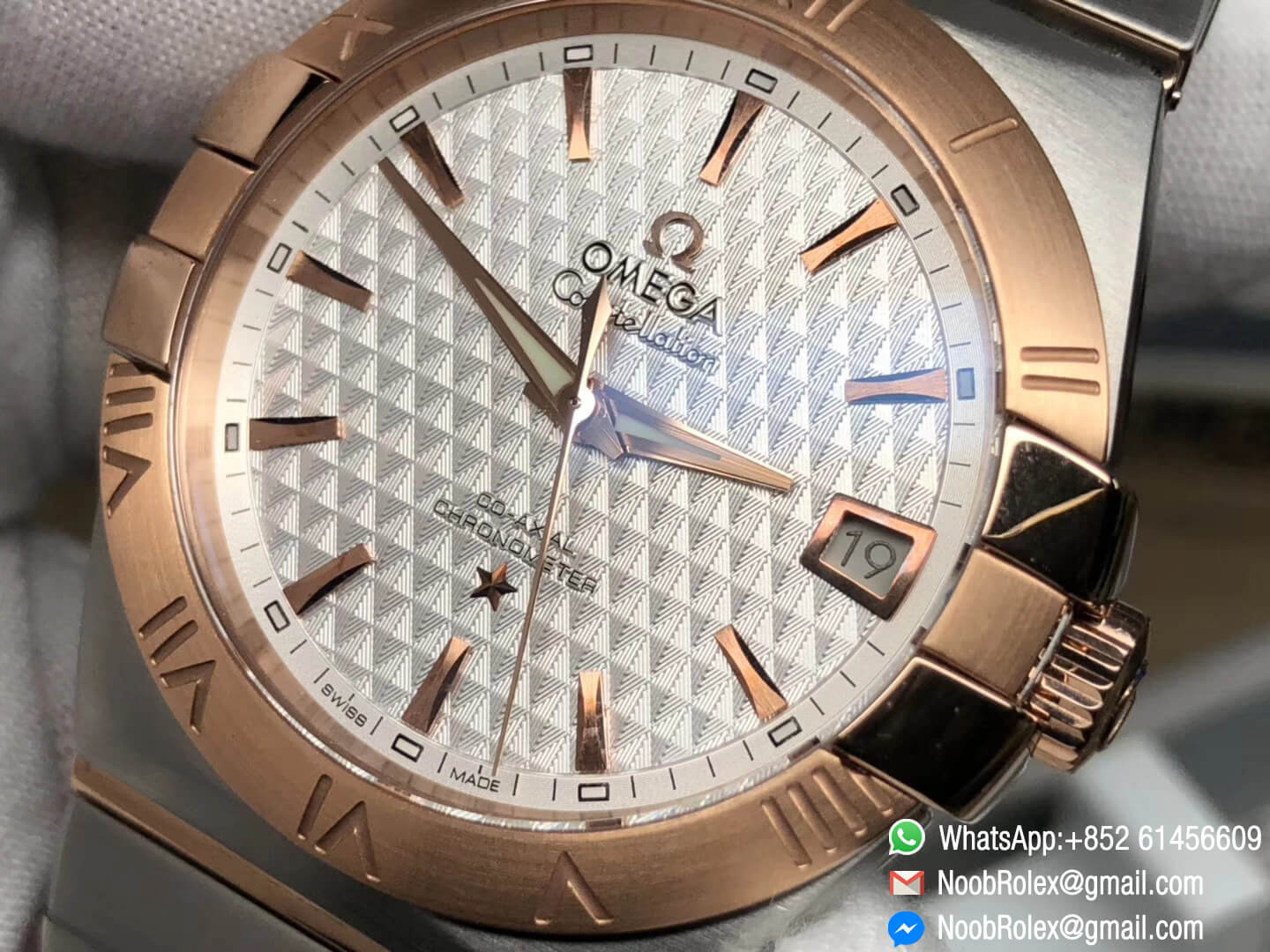 Constellation Co-Axial 38mm Two Tone 18K Rose Gold Case & Bracelet Black Textured Dial V6F Best Edition On Miyota 9015