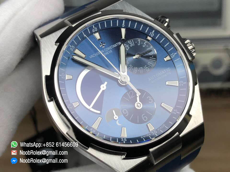 Overseas Dual Time Watch 47450/000A-9039 Power Reserve Steel Case 1:1 Top Clone Quality Blue Dial on Blue Rubber Strap A1222