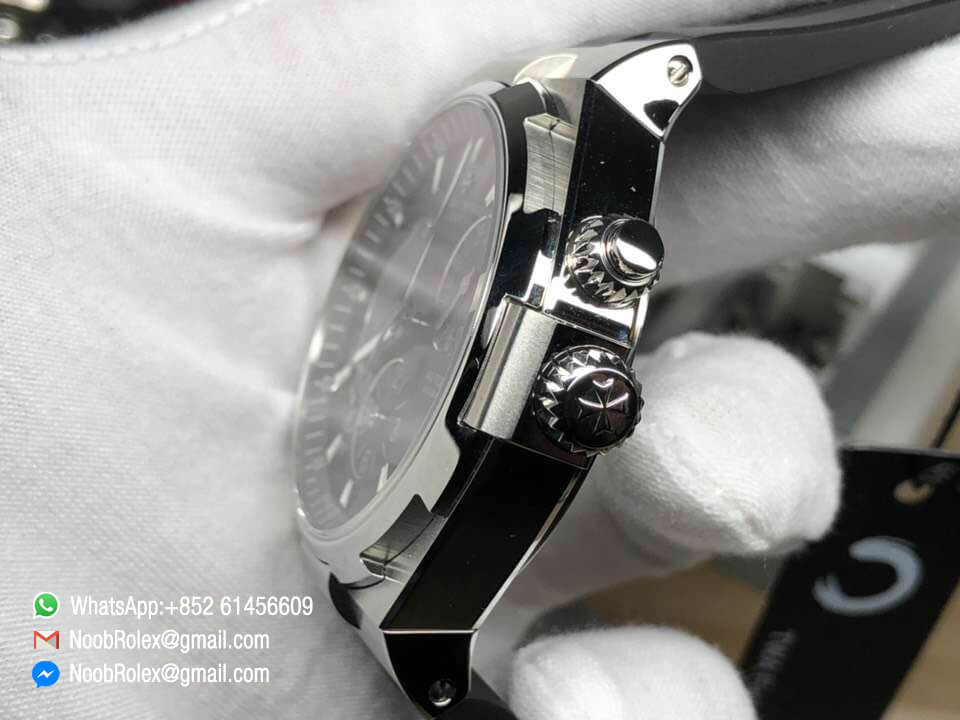 Overseas Dual Time Watch 47450/000W-9511 Power Reserve Steel Case 1:1 Top Clone Quality Black Dial on Black Rubber Strap A1222