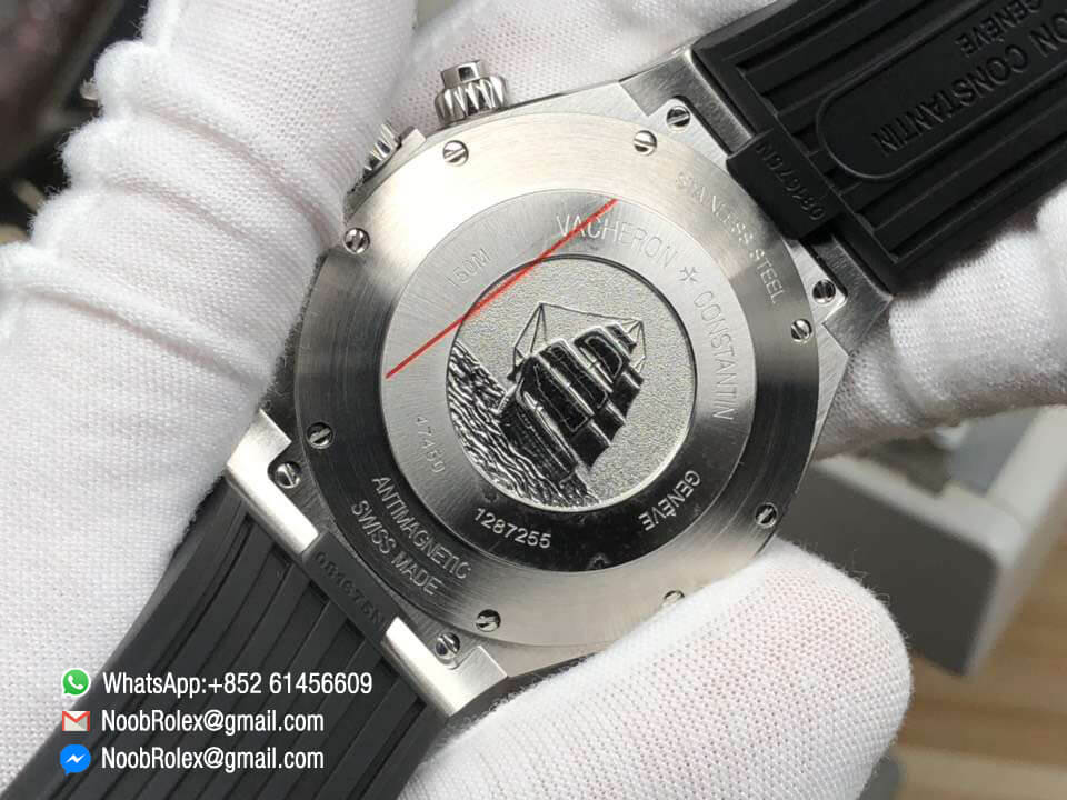 Overseas Dual Time Watch 47450/000W-9511 Power Reserve Steel Case 1:1 Top Clone Quality Black Dial on Black Rubber Strap A1222