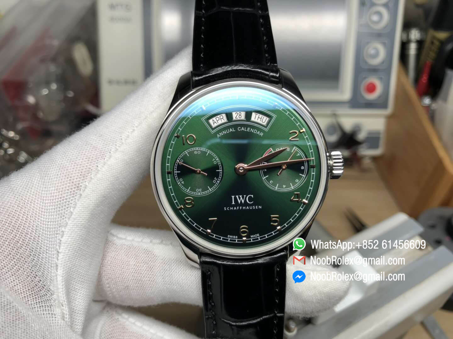 Portuguese Real Power Reserve Real Annual Calendar IW5035 Green Dial Yellow Gold Markers on Black Leather Strap A52850 YLF 1:1 Top Quality