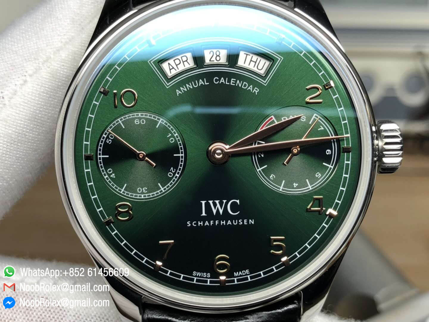 Portuguese Real Power Reserve Real Annual Calendar IW5035 Green Dial Yellow Gold Markers on Black Leather Strap A52850 YLF 1:1 Top Quality