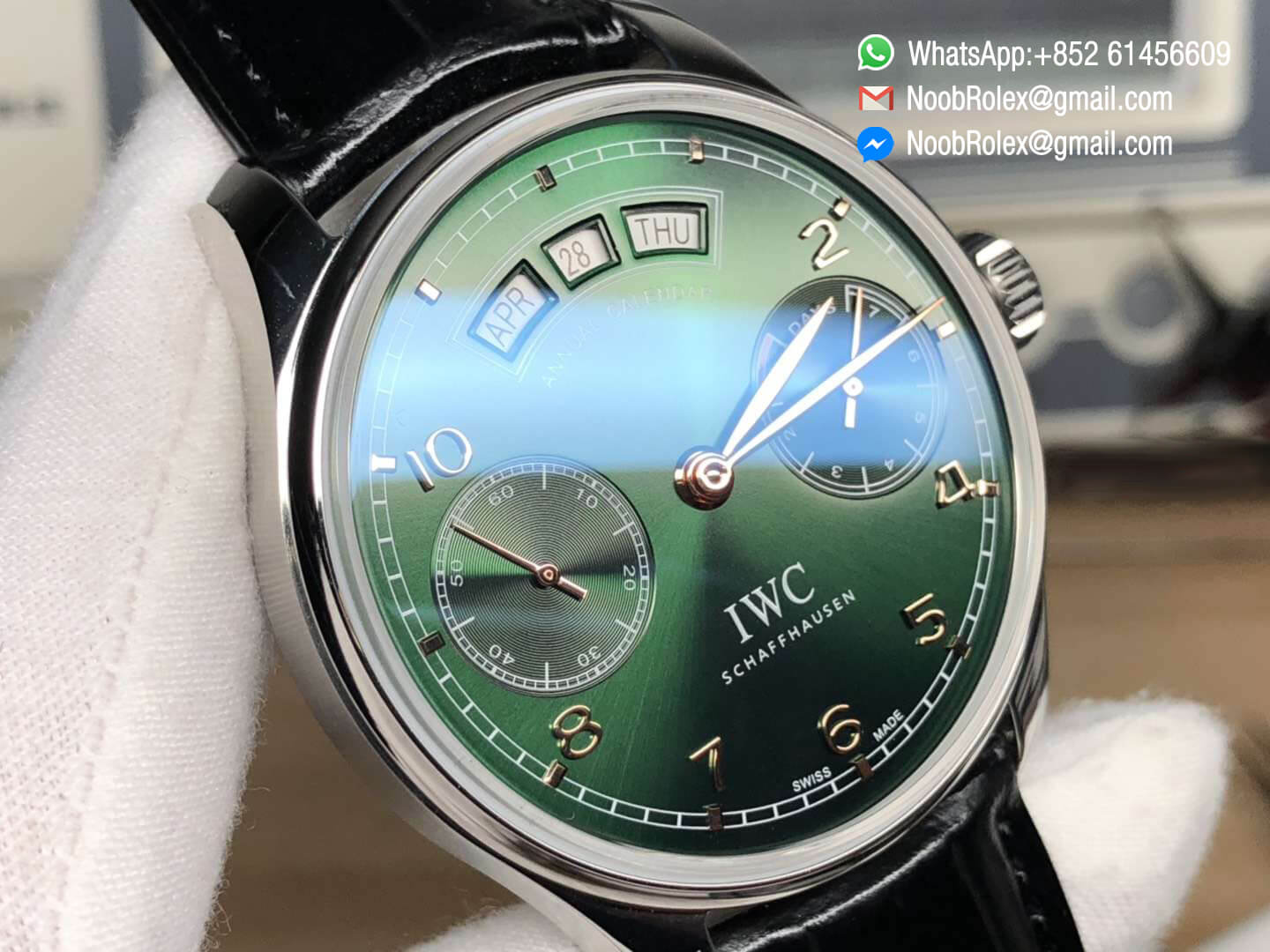 Portuguese Real Power Reserve Real Annual Calendar IW5035 Green Dial Yellow Gold Markers on Black Leather Strap A52850 YLF 1:1 Top Quality