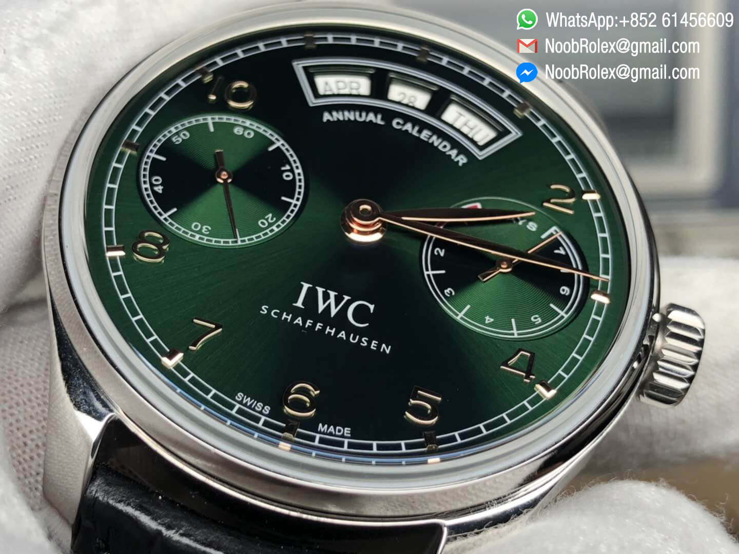 Portuguese Real Power Reserve Real Annual Calendar IW5035 Green Dial Yellow Gold Markers on Black Leather Strap A52850 YLF 1:1 Top Quality