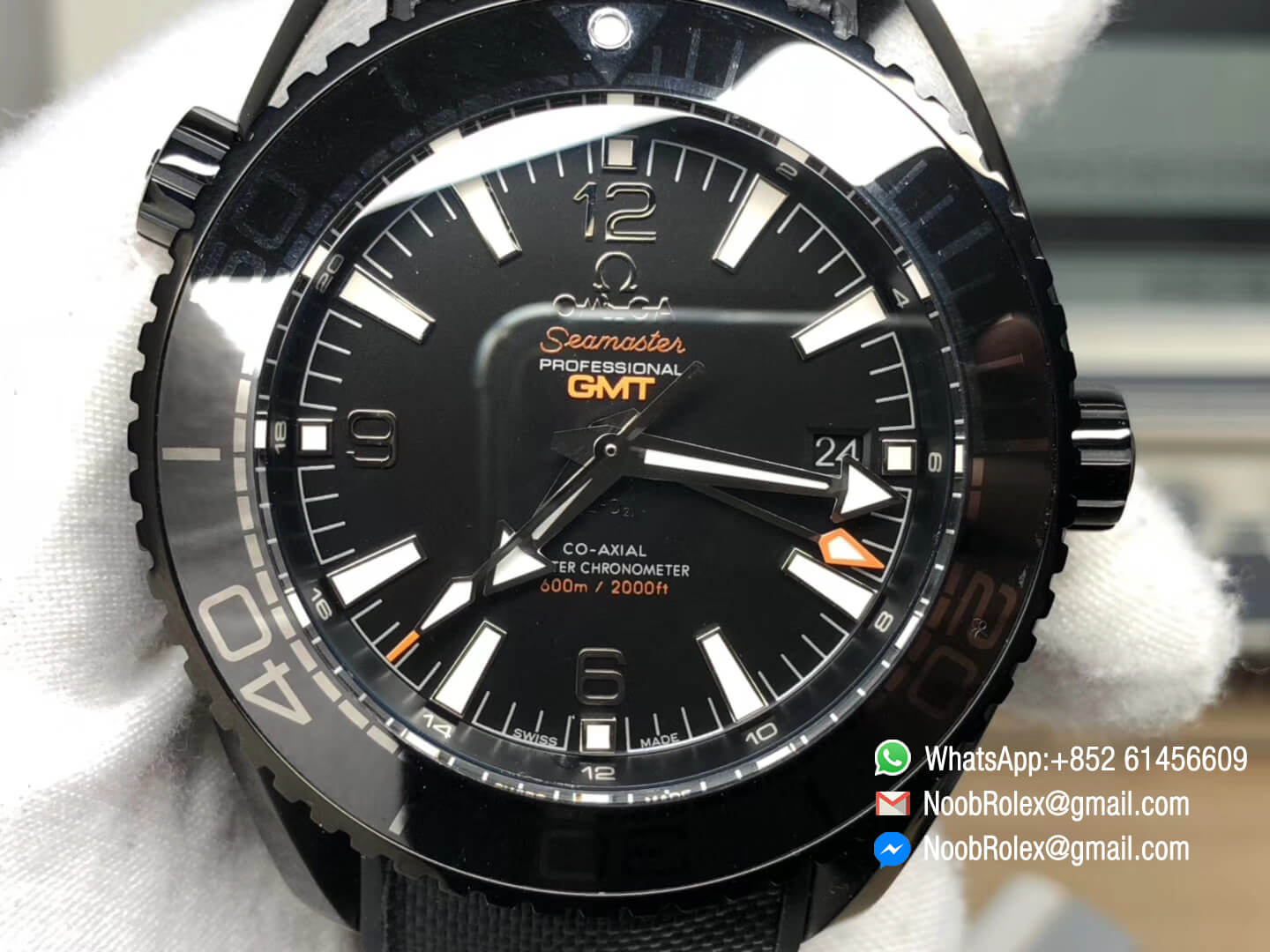 Seamaster Planet Ocean 600m GMT Watch DLC On Steel Ceramic Bezel "Deep Black" JHF 1:1 Best Edition 45.5mm 2016 On Black Nylon Strap A.8906
