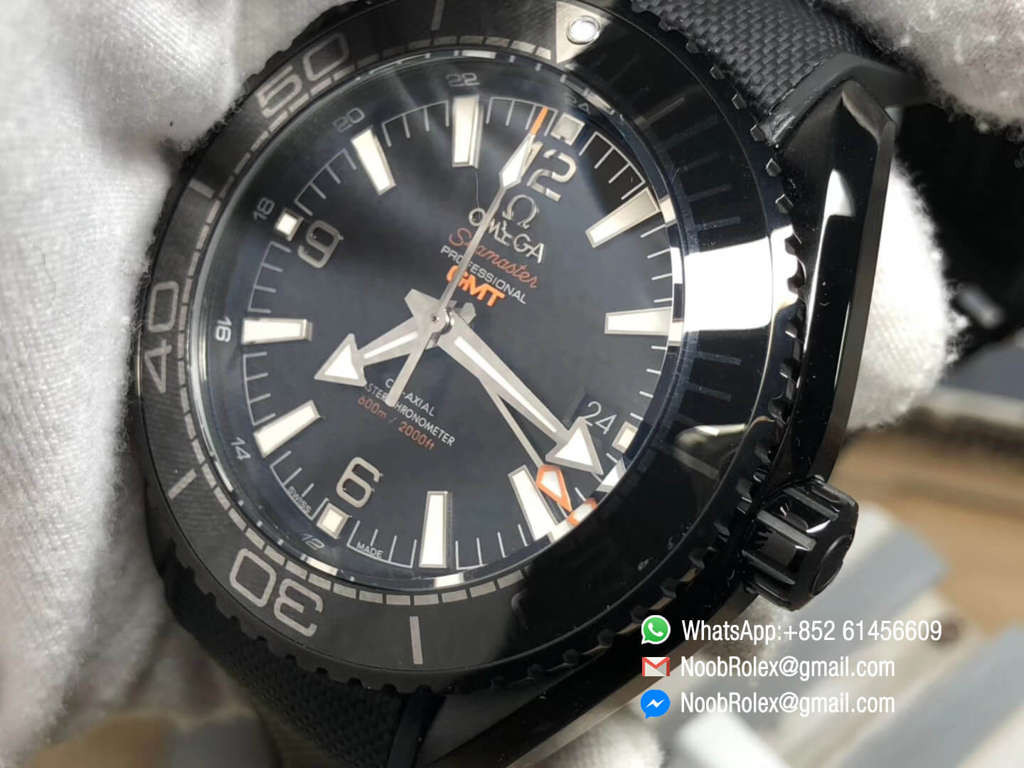 Seamaster Planet Ocean 600m GMT Watch DLC On Steel Ceramic Bezel "Deep Black" JHF 1:1 Best Edition 45.5mm 2016 On Black Nylon Strap A.8906