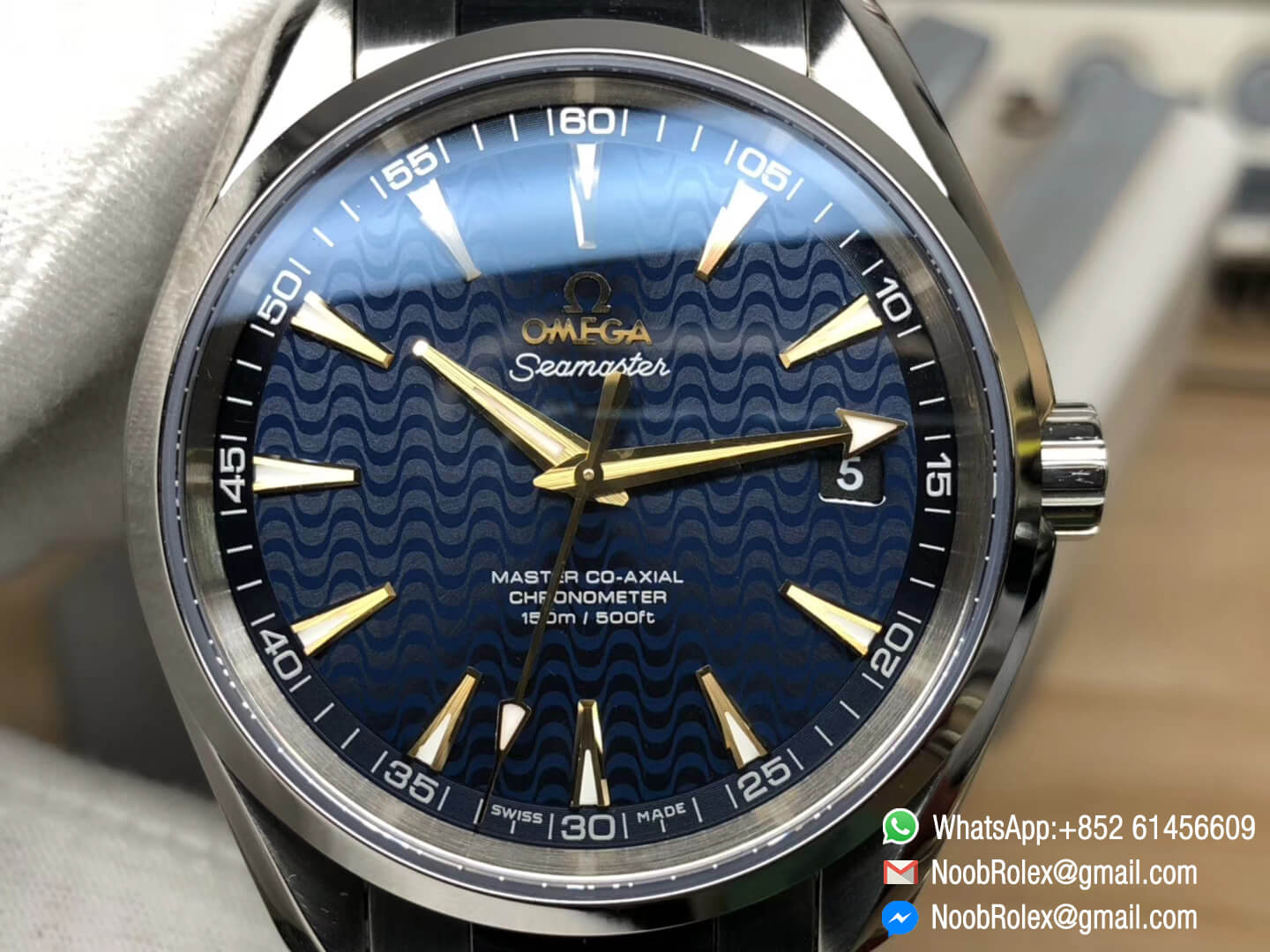 Aqua Terra 150M Stainless Steel Case & Bracelet Blue Wave Textured Dial Yollow Gold Hand A8500 VSF Super Clone 1:1 Watch