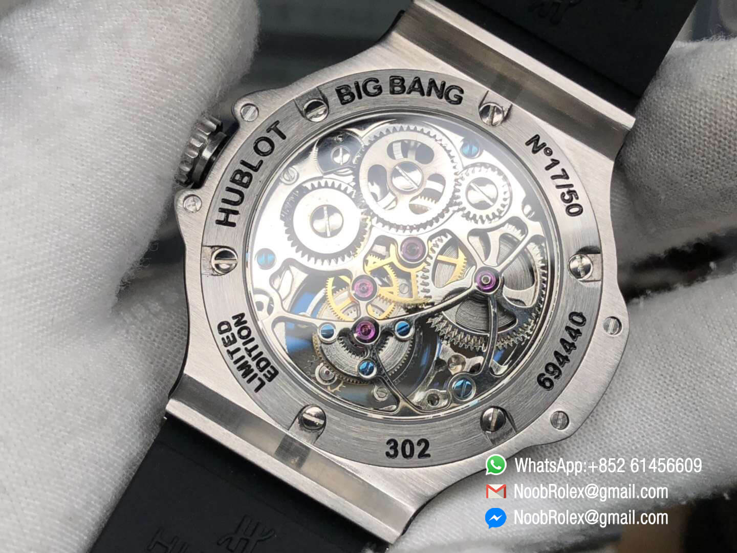 Big Bang Skeleton Tourbillon Full Diamonds in set on Stainless Steel Case Diamonds Bezel on Black Rubber Strap