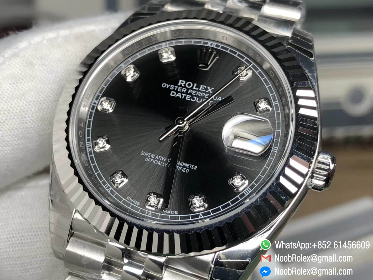 DateJust 41 126334 Fluted Bezel Gray Dial Diamonds Markers on Stainless Steel Case & Jubilee Bracelet A3235 Noob Factory 1:1 Top Fake Quality