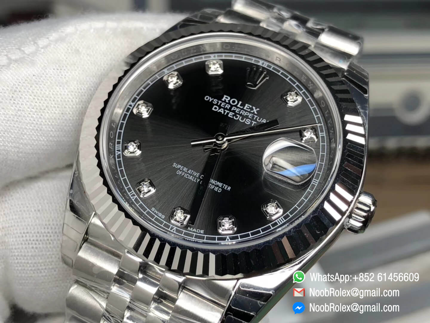DateJust 41 126334 Fluted Bezel Gray Dial Diamonds Markers on Stainless Steel Case & Jubilee Bracelet A3235 Noob Factory 1:1 Top Fake Quality
