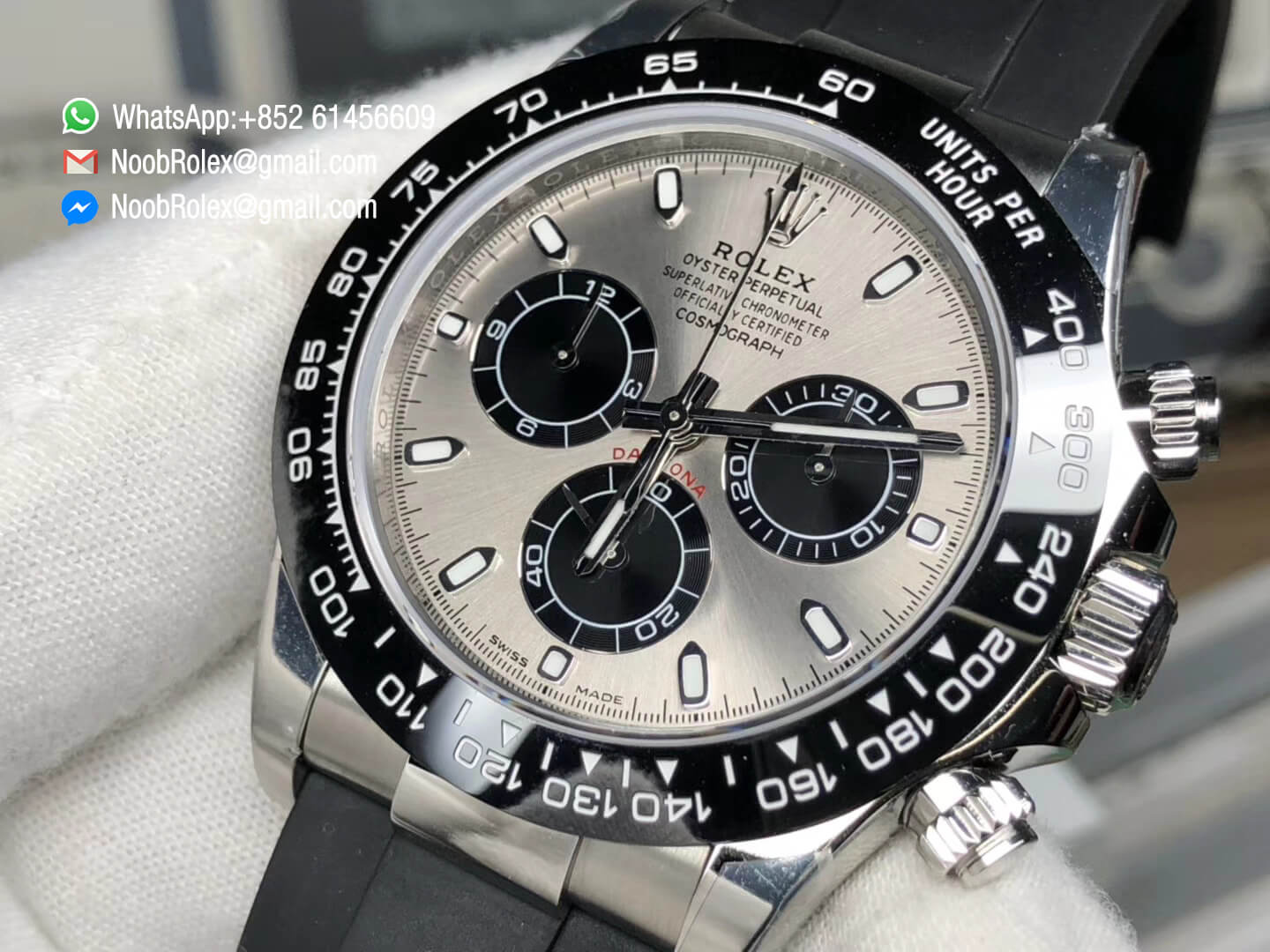 Daytona 116519 Panda Noob Top Clone Level Best Edition SA4130 Movement 904L Stainless Steel Case Gray & Black Dial on Black Rubber Strap