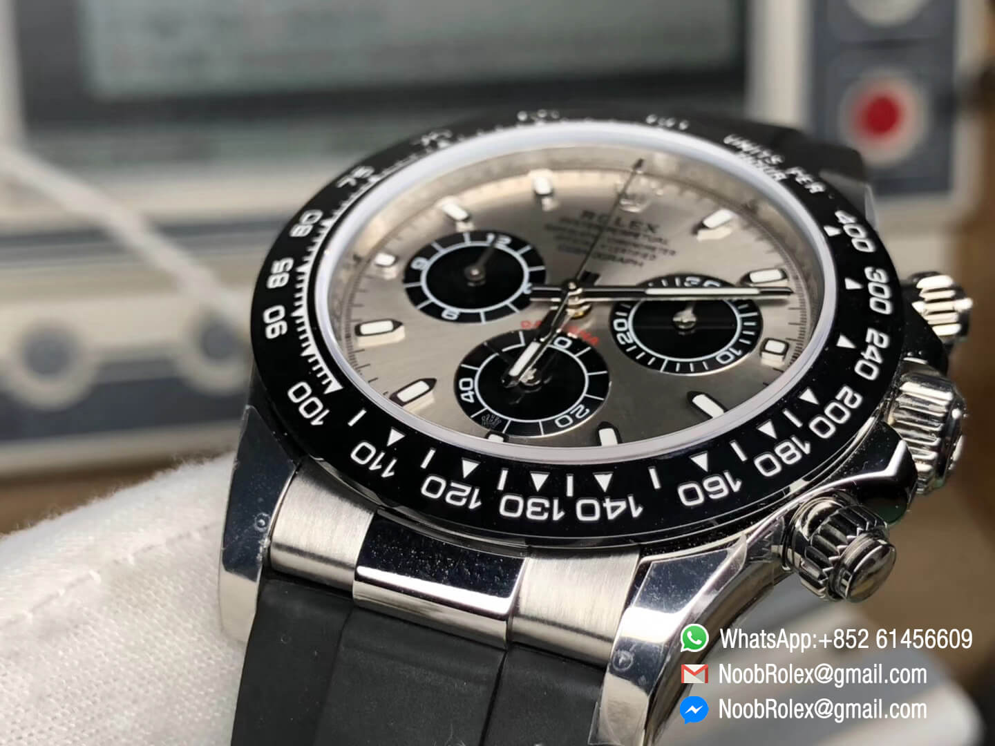 Daytona 116519 Panda Noob Top Clone Level Best Edition SA4130 Movement 904L Stainless Steel Case Gray & Black Dial on Black Rubber Strap