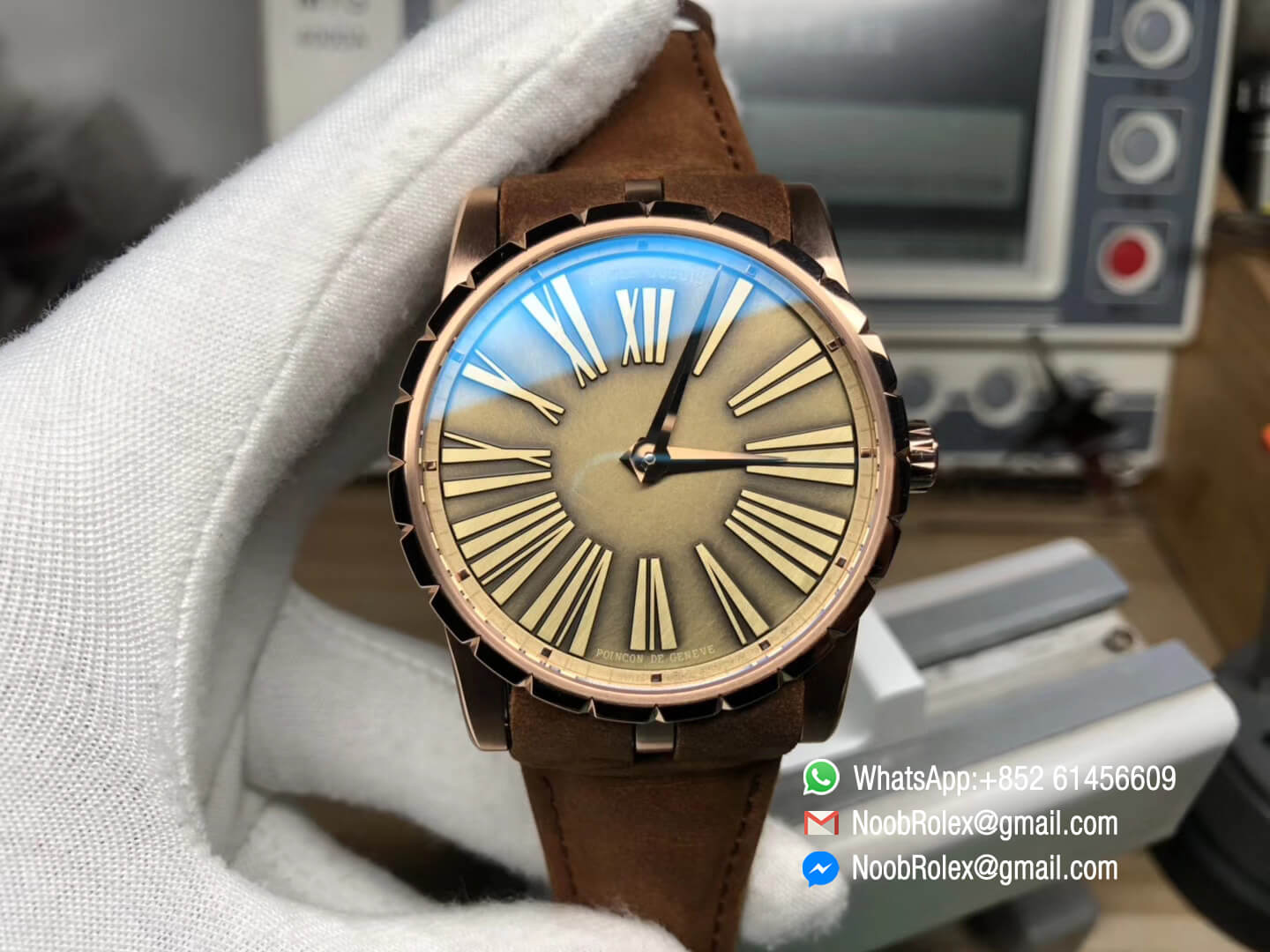 Excalibur 42mm Dbex0050 Rose Gold Case Brown Dial on Brown Leather Strap A830 Micro Rotor Movement RDF 1:1 Best Quality
