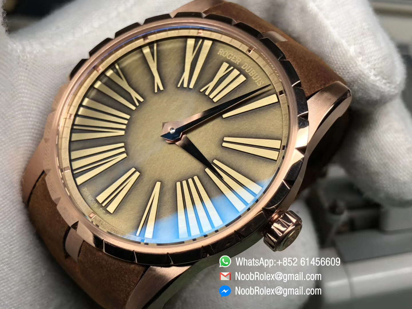 Excalibur 42mm Dbex0050 Rose Gold Case Brown Dial on Brown Leather Strap A830 Micro Rotor Movement RDF 1:1 Best Quality