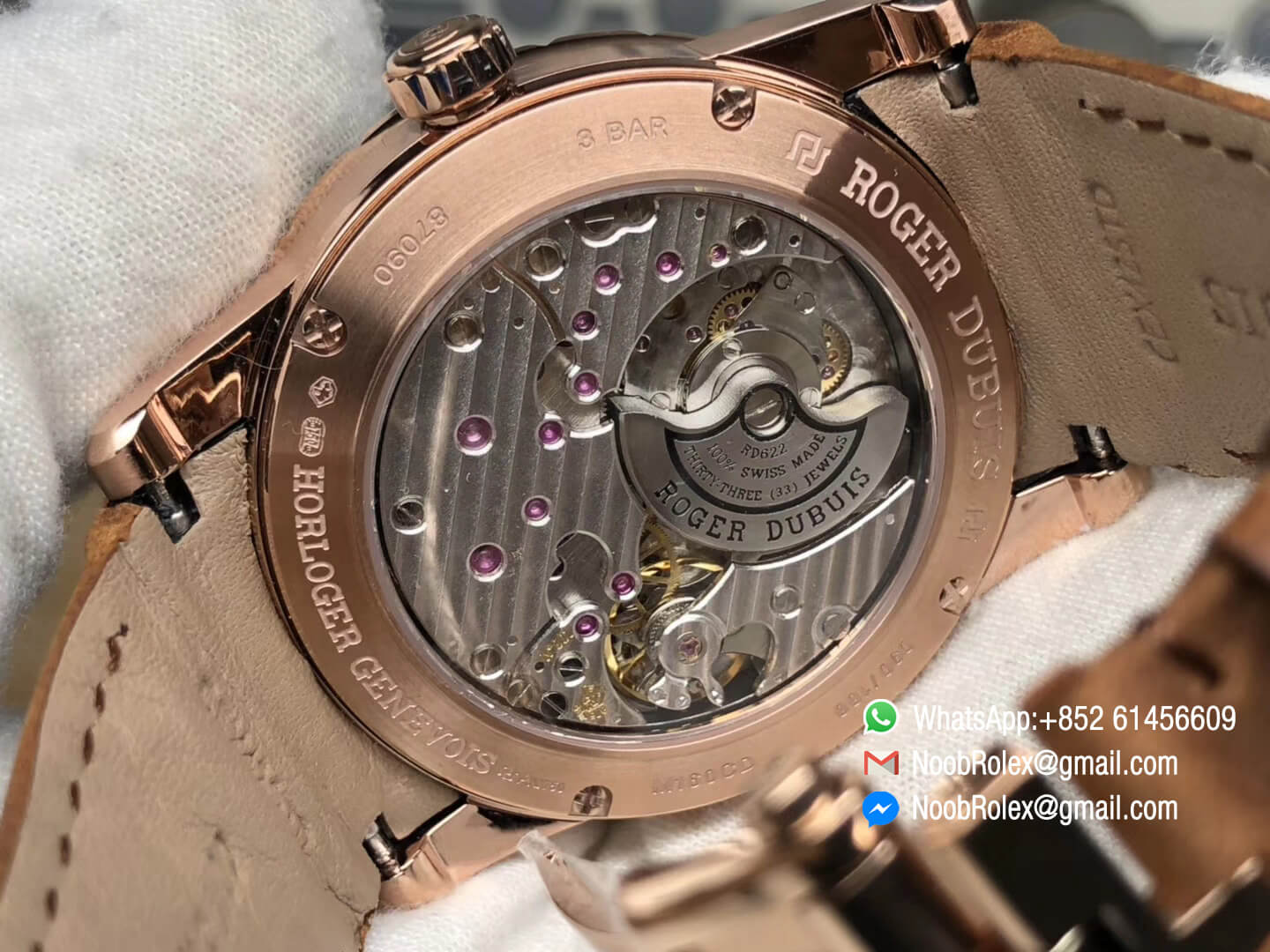 Excalibur 42mm Dbex0050 Rose Gold Case Brown Dial on Brown Leather Strap A830 Micro Rotor Movement RDF 1:1 Best Quality