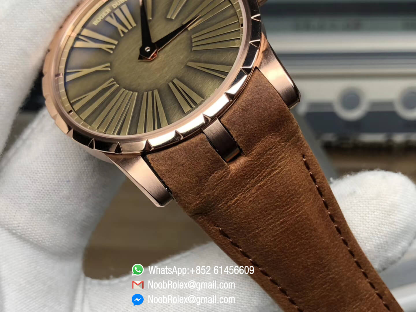 Excalibur 42mm Dbex0050 Rose Gold Case Brown Dial on Brown Leather Strap A830 Micro Rotor Movement RDF 1:1 Best Quality