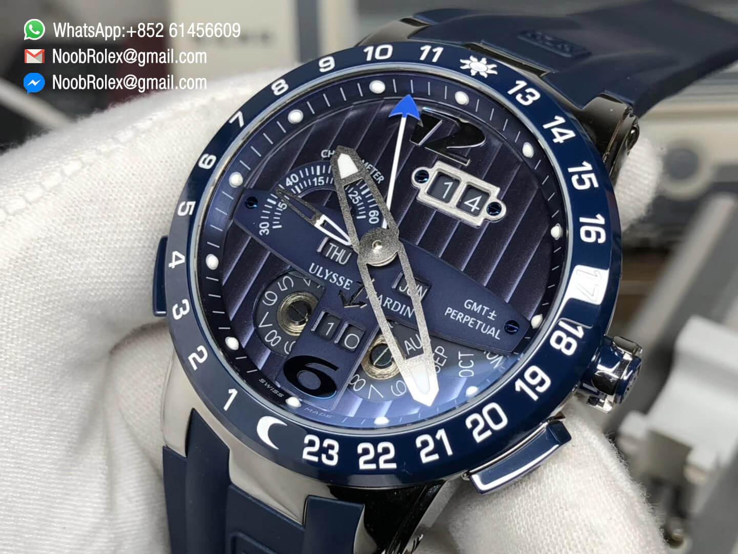 Executive El Toro 322-00-3/BQ Stainless Steel Case All Working GMT Calendar Blue Dial On Blue Rubber Strap Asian UN-32 TWA Factory 1:1 Top Fake Quality