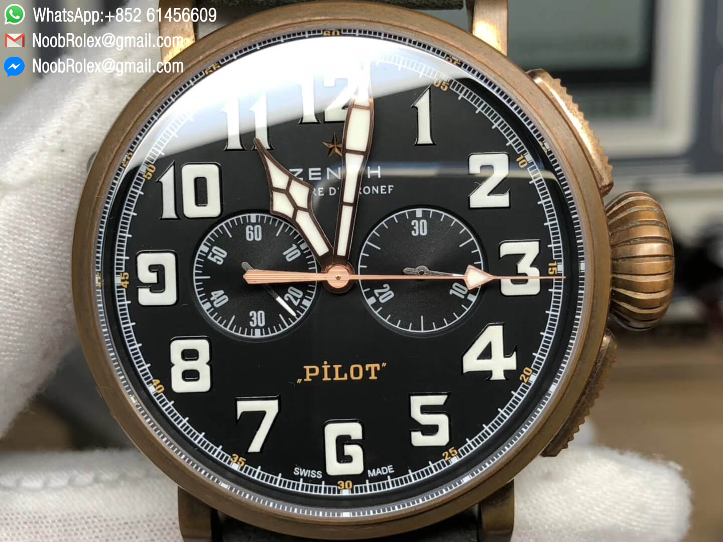 Pilot Type 20 Chronograph Extra Special Wristwatch 45mm Real Bronze Case on Green Nubuck Strap XF Best Clone Edition