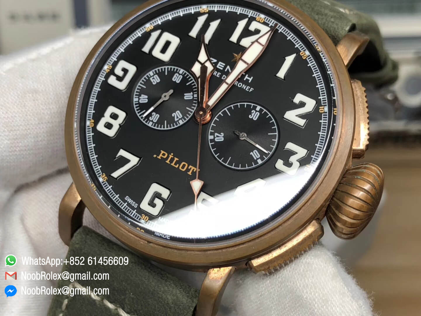 Pilot Type 20 Chronograph Extra Special Wristwatch 45mm Real Bronze Case on Green Nubuck Strap XF Best Clone Edition