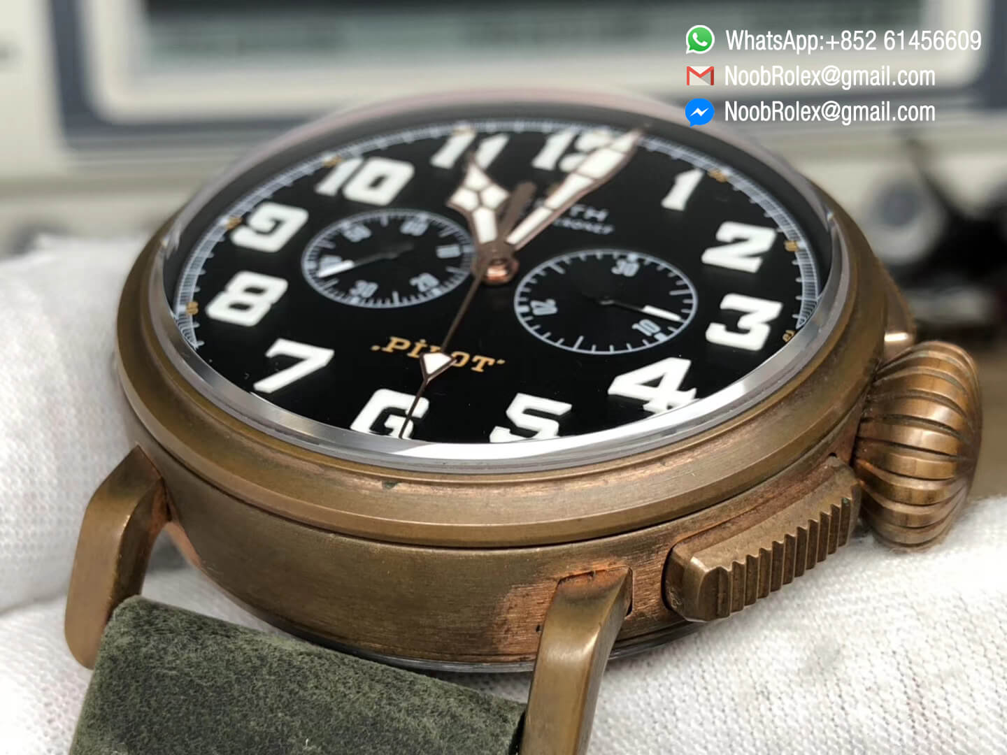 Pilot Type 20 Chronograph Extra Special Wristwatch 45mm Real Bronze Case on Green Nubuck Strap XF Best Clone Edition