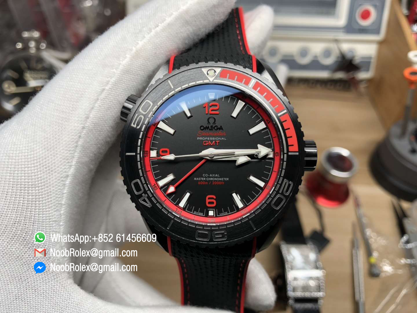 Planet Ocean 45.5mm Deep Black Wristwatch Red Real Ceramic Case Black Rubber Strap SA8906 2018 VSF Best Edition