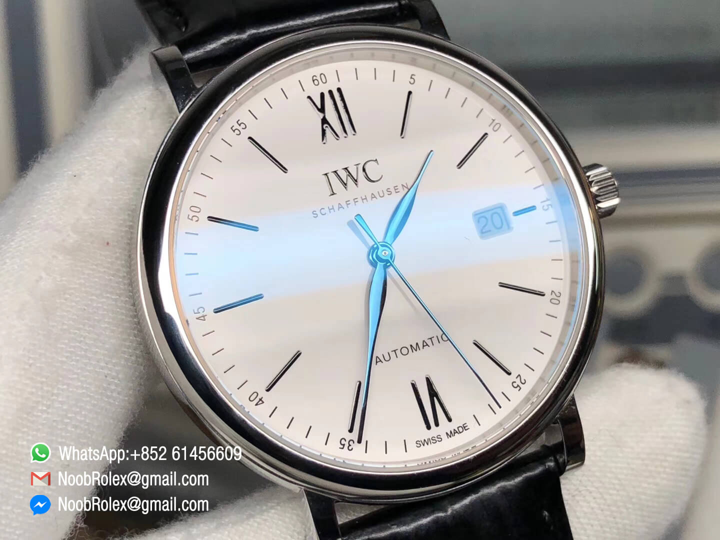 Portofino 150 Years Edition MKS Factory Top Clone 1:1 White Dial Blue Hand & Marker on Black Leather Strap MIYOTA 9015 Automatic Movement