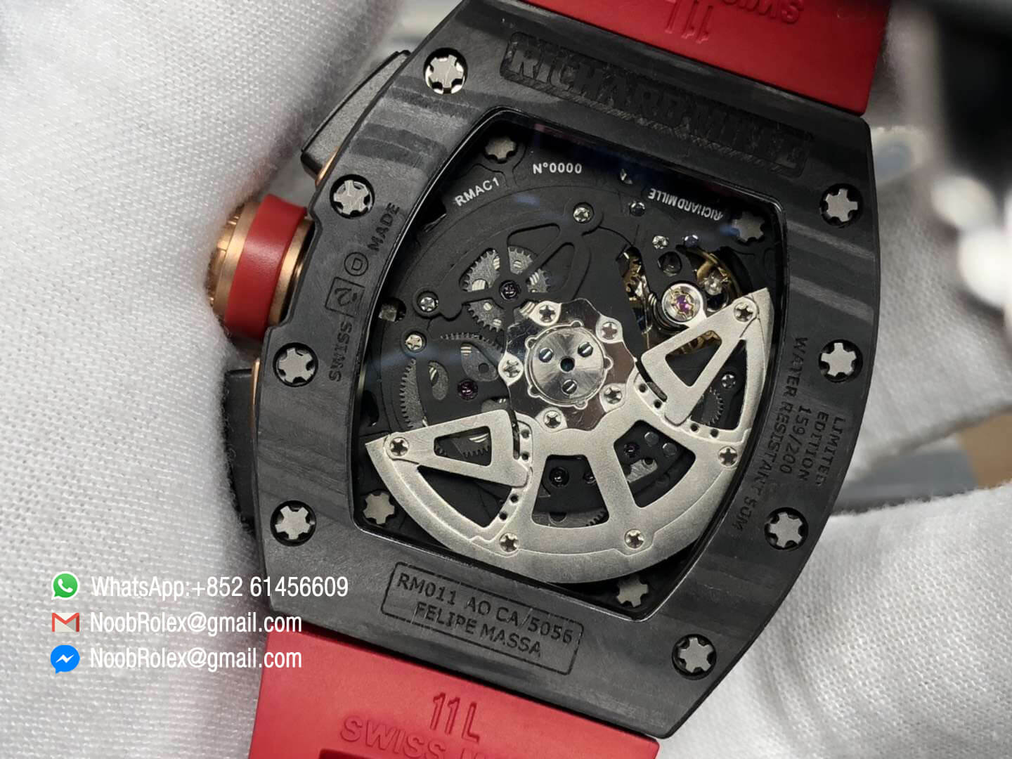 RM011 R.GROSJEAN FELIPE MASSA Lotus F1 Team Limitied Edition Carbon Case Chronograph KVF 1:1 Best Edition Crystal Skeleton Dial Red on Red Rubber Strap A7750