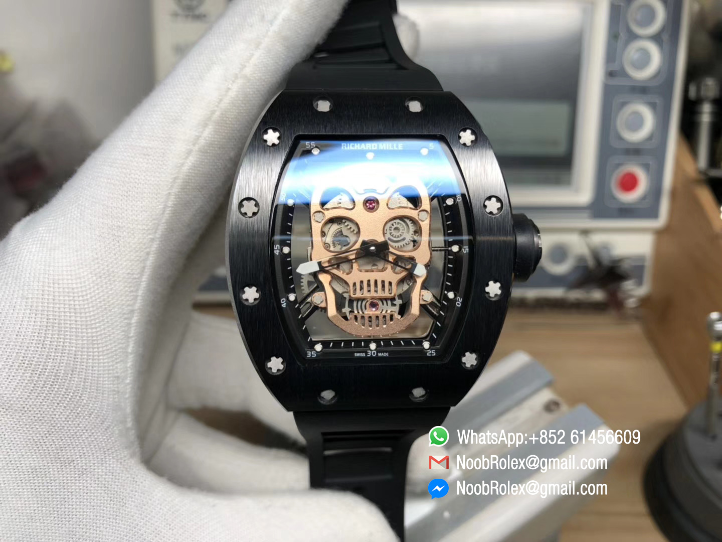 RM052 Titanium Case & Gold Skull Skeleton Dial Black Rubber Strap MIYOTA 8215 Movement