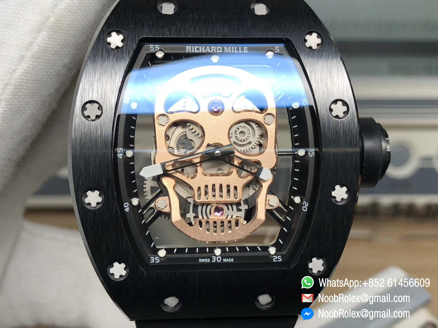RM052 Titanium Case & Gold Skull Skeleton Dial Black Rubber Strap MIYOTA 8215 Movement