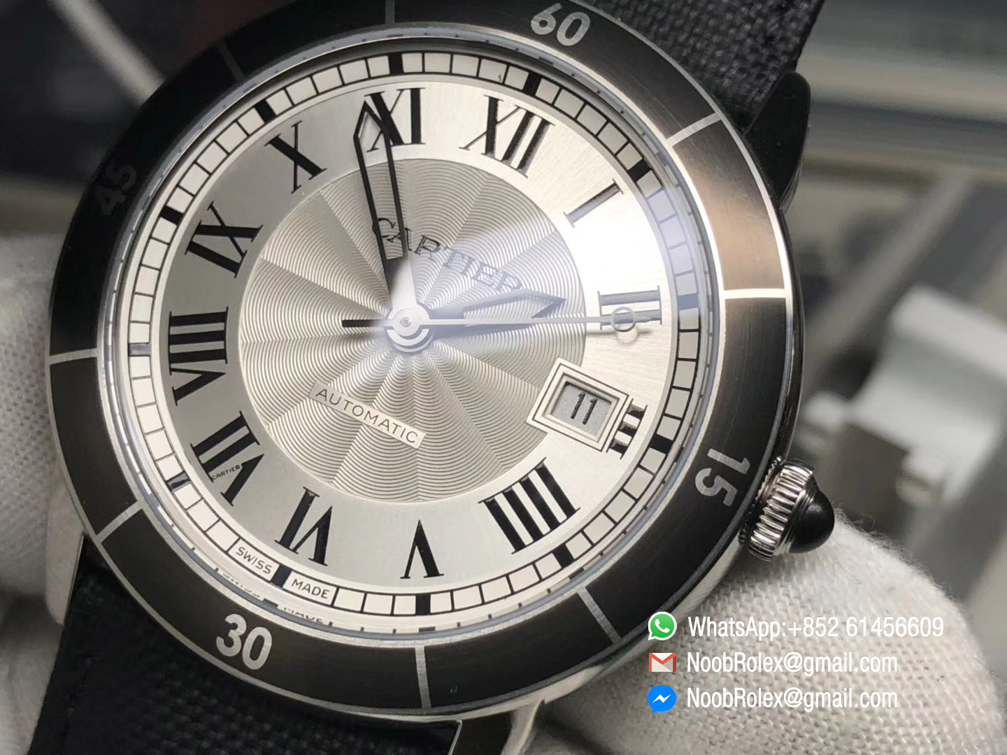 Ronde Croisiere WSRN0002 Watch Silver Dial with Black Leather Strap and DLC Stainless Steel Bezel GP Factory Top Clone Quality