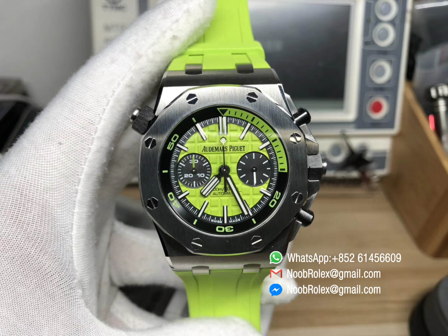 Royal Oak Offshore Diver Chronograph Watch 26703ST Green Dial on Green Rubber Strap A3126 JF V2 1:1 Best Fake Quality