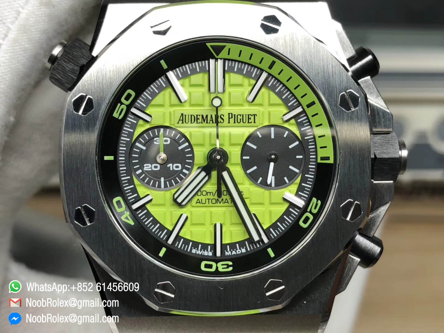 Royal Oak Offshore Diver Chronograph Watch 26703ST Green Dial on Green Rubber Strap A3126 JF V2 1:1 Best Fake Quality