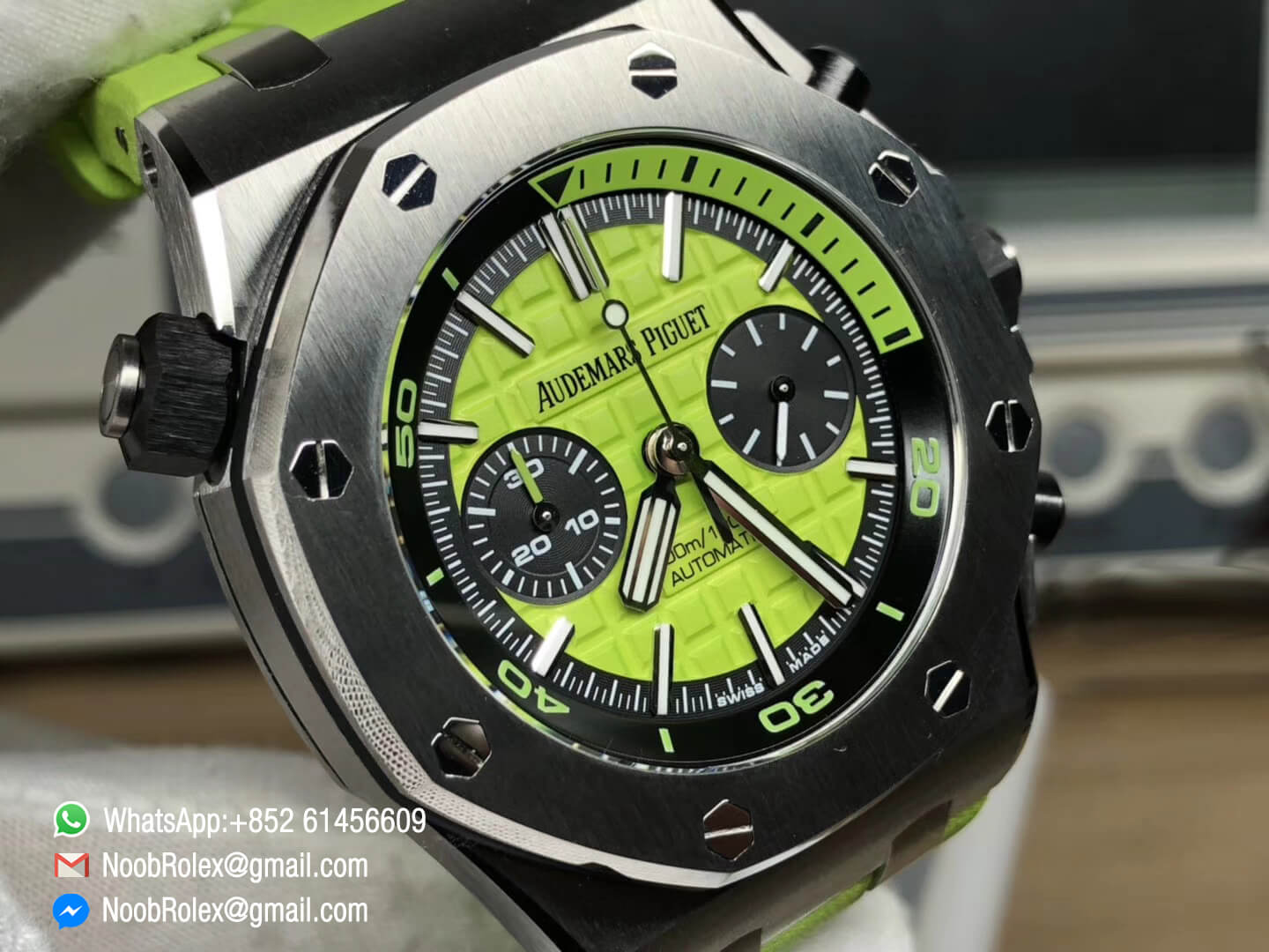 Royal Oak Offshore Diver Chronograph Watch 26703ST Green Dial on Green Rubber Strap A3126 JF V2 1:1 Best Fake Quality