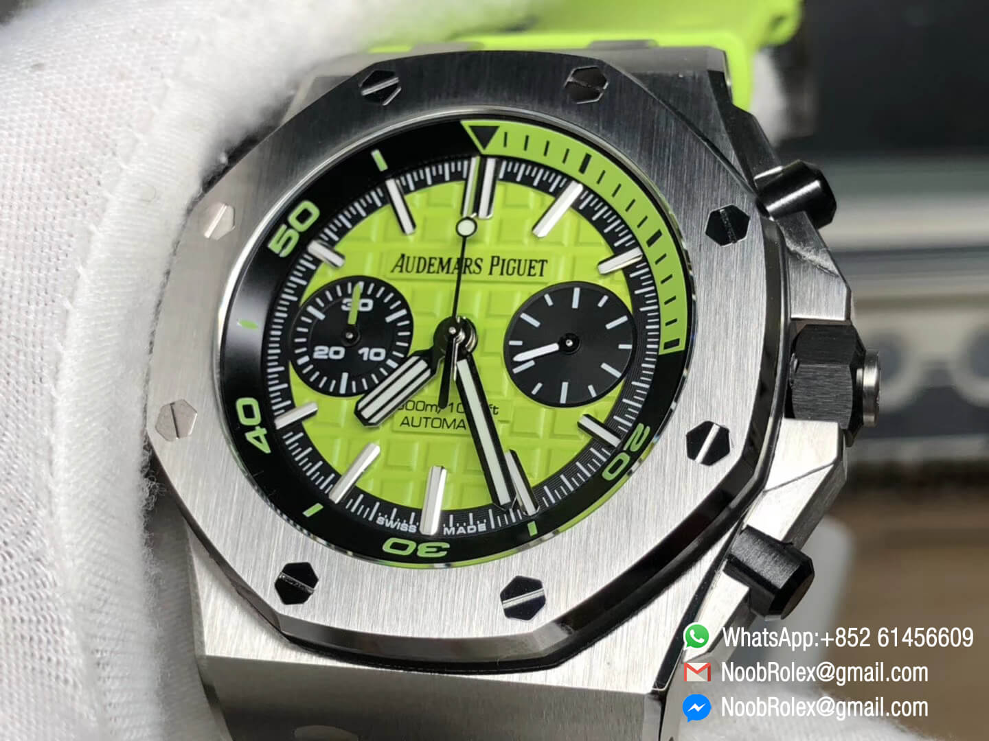Royal Oak Offshore Diver Chronograph Watch 26703ST Green Dial on Green Rubber Strap A3126 JF V2 1:1 Best Fake Quality