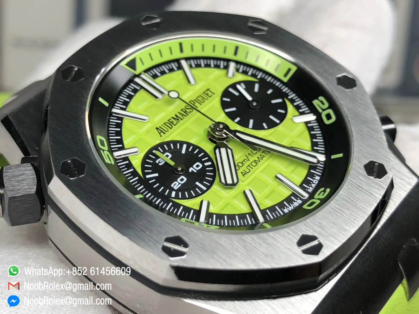 Royal Oak Offshore Diver Chronograph Watch 26703ST Green Dial on Green Rubber Strap A3126 JF V2 1:1 Best Fake Quality