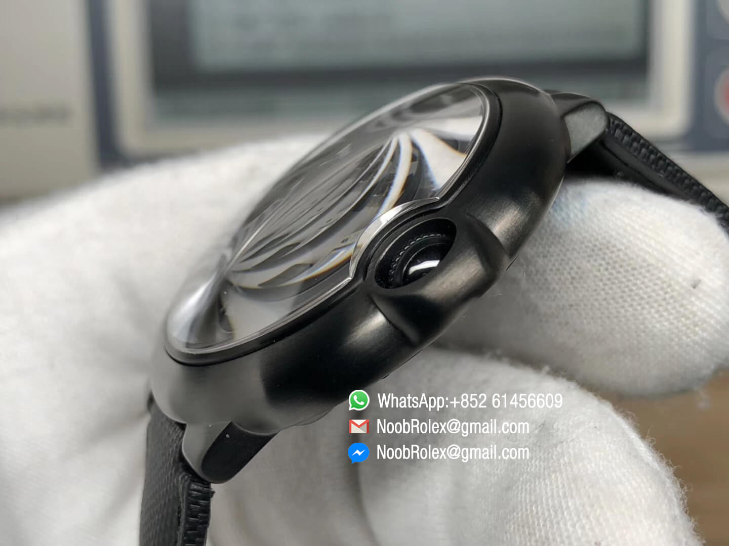 Ballon Bleu 42mm Watch WSBB0015 PVD Plated Case & Black Texture Dial Red Second hander on Black Nylon Strap A2892 AF Best Edition