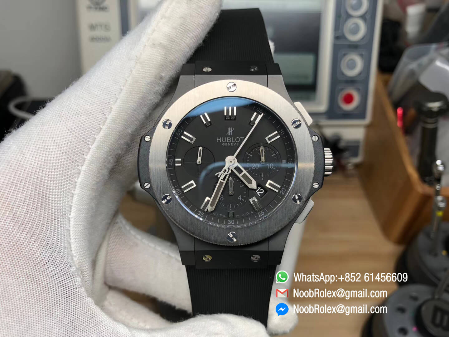 Big Bang Chronograph Watch Ceramic Case Titanium Bezel Black Dial On Black Rubber Strap HUB4100 1:1 Fake Best Edition